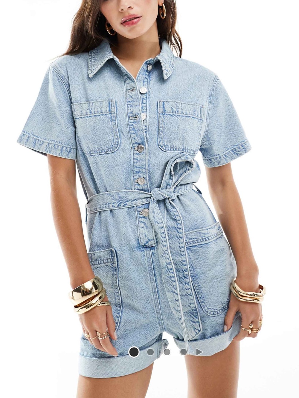 ASOS Light Blue Denim Tie-Waist Short Romper